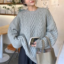 블링앤수 여성 캐주얼 라운드넥 루즈핏 꽈배기 니트 KZZ319