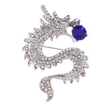 FWT 망 골동품 스타일 용 모양 브로치 넥타이 핀 코사지 클래식 크리스탈 배지