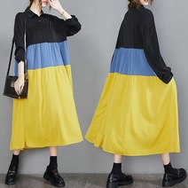 도니와 여성 3색배색 롱원피스 긴팔원피스 봄원피스 원색원피스 예쁜원피스 편한원피스 기본원피스 직장인원피스 리조트룩 여행패션 홈드레스 빅사이즈원피스 가을원피스 출근패션 임산부원피스