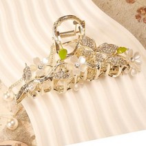 대형집게핀 한국 우아함 꽃 헤어 여성빈티지 술 진주 펜던트 녹색 오일 드립 클립 할로우 머리핀 상어 머리 장식