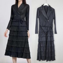 [플리츠유 정품] 캉캉 카라 롱 플리츠 원피스 주름 여성 봄 간절기 마담 하이퀄리티