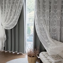 까르데코 트윈어슈어 양면 100%암막커튼+플뢰르쉬어 대형 4장 거실커튼