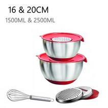 스텐 믹싱볼 높은 유리볼 스테인레스 스틸 샐러드 믹서 그릇 세트 뚜껑손잡이강판계란 비터, 16-20cm 세트