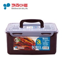 키친아트 플라스틱 소렐 밀폐 용기 김치통 투명 쵸코 정 직 사각 핸디 손잡이 김치 반찬통, 핸드형쵸코3L