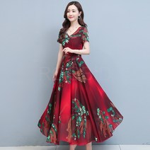 ROGBID 여름 여성복 V넥 원피스 프린트 날씬해 보이는 중녀 원피스