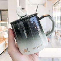 전자렌지계란삶기 라이트 럭셔리 그린 골드 세라믹 머그 한국식 블랙 머그 문 커피 컵 머그 비즈니스 사무실 컵 음료 용기 43, 지구