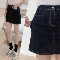 티데일리 스티치 데님 생지 미니 스커트 여성용 속밴딩 청치마
