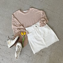 면 밑단 트임 솔기 미니스커트 SN