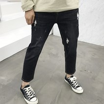 용된다 남자 반밴딩 배기 디스트로이드 청바지