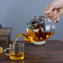 내열 강화 유리 차 우려내는 티 포트 주전자 800ml 투명 필터 뚜껑 일체형 스텐 거름망 손잡이 우림 핸들