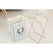 빨래바구니 접이식 패브릭 수납 바스켓 수건 통기성, 1개, 체크 그레이