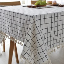 별빛감성 린넨 코팅 및 방수 테이블보 식탁보, 4인 (140*180cm), 격자화이트