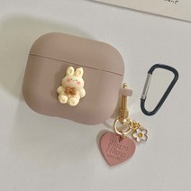 가영 토끼 에어팟 3세대 케이스 하트 꽃 키링 세트 젤리 하드, 인디핑크 하트 꽃 키링, 발그레 토끼 케이스