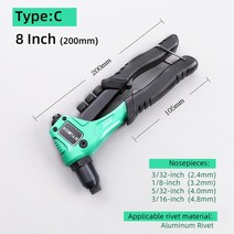 89.5131417 인치 리벳 건 헤비 듀티 핸드 리베 터 332-14 2.4-6.4Mm 블라인드 네일 노동 절약 리베트 수리, 03 TYPE C
