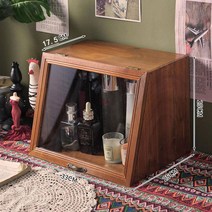 레트로 엔틱 수납장 옛날 정리함 원목 장식장 우드 가구 거실 고가구 보관함 서랍, 투명 유리 브라운