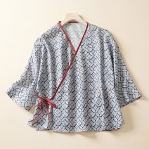 여름 여성복 쇼트 프린트 리넨 루즈핏 셔츠 T-shirt 7W137