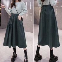 리틀깽스 편안한밴딩 도톰한 가을겨울 셔링 프릴 네츄럴 웨이브 케주얼 a라인 코튼면 롱스커트