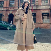 하프 헤링본 여 겨울 모직 도톰 면 오버핏 모직 코트여자