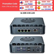 소형미니PC 미니 휴대용 산업용 한뼘 팬리스 PC pfSense 방화벽 라우터 인텔 코어 i7 1265U i5-1235U 펜티엄 골드 8505 4x i226V 2.5G LAN, [03] 12th i5-1235U, [04] EU, [03] 8GB DDR4 500GB NVMe
