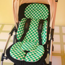 오맘 유모차 슬림라이너 인견시트 통풍쿠션, 그린체크