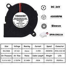 버너 에코팬 2PCS 5015 5cm DC 5V 12V 24V 2Pin 듀얼 볼/유압 베어링 브러시리스 냉각 터빈 송풍기 팬 50mm, 09 24V Sleeve