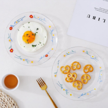 플로럴 디저트 브런치 파스타 케익 홈카페 투명 유리 접시 플레이트 (2color), 레드