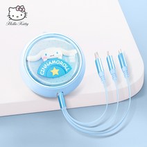 산리오 3in1 충전 케이블 릴타입 귀여운 멀티 USB 케이블 헬로키티 시나모롤, A, 1mcm