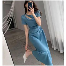 Momolatti 프랑스식 셔링 허리 반팔 롱 원피스