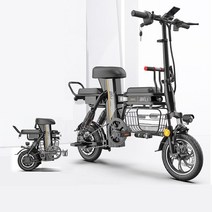 3인용 폴딩 전기자전거 여성전기차 전동스쿠터 12인치48V 350W 항속160km, 블랙