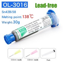 납땜용 저온 무연 주사기 smd 솔더 페이스트 플럭스 Led Sn42Bi58 Sn63Pb37 SMD 수리 용접 페이스트, 10 OLK 4258 30g