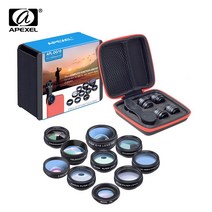 SAENAL APEXEL-10 in 1 휴대폰 렌즈 키트 범용 와이드 앵글 매크로 CPL 필터 망원경 렌즈 어안 거의 스마트폰용