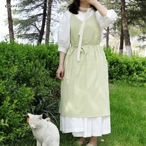 앞치마 Gerring-한국 에이프런 샵 v넥 민소매 통기성 단색 성인용 면화 정원 귀여운 여성용, Light Green_one size