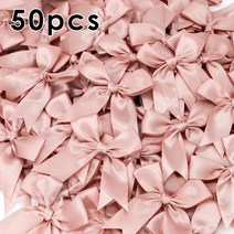 DIY 리본공예 헤어악세사리 헤어핀 헤어밴드 머리핀 헤어 장식 리본 50PCS 85*85mm 핑크 새틴 리본 활 장식, 한개옵션1, 01 Rose Gold