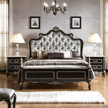 유캐슬 로젠 블랙 엔틱 원목 벨벳 퀸침대, 로젠블랙엔틱퀸침대(매트별도)