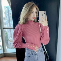 퐁순싸롱 골지 반 목 폴라 티 이너 퍼프 핑크 예쁜 니트 YJ