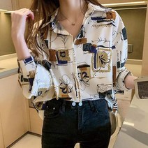 [랜덤플레이]프린팅 빈티지 루즈핏 쉬폰 블라우스