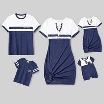 PatPat 패밀리 매칭 컬러블록 레이스업 V넥 반팔 트위스트 바디콘 및 티셔츠 세트