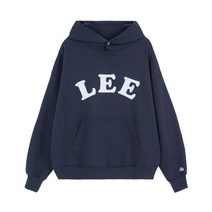 국내매장 정품 LEE 빈티지로고 후로피 스냅 오버핏 후드티셔츠 네이비