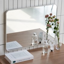 인테리어 사각 무타공 부착식 벽걸이 화장대 거울, 화이트