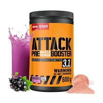 Body Attack 사전 운동 부스터 건포도 카시스 600g 모든 운동선수를 위한 초 고용량 보디빌딩 웨이트 스포츠 및 피트니스를 위해 특별히 설계됨
