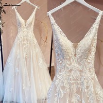 웨딩드레스 Lakshmigown 꽃 아플리케 웨딩 드레스 2022 브이 넥 백 레스 a 라인 코트 트레인 Tulle Bridal Gowns Vestido Robe Mariee