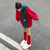 꽈배기 레드 스웨터 여 두꺼운 크리스마스 코디 가을 겨울 루즈 오버