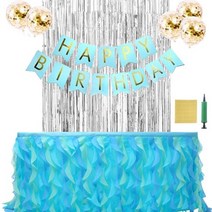 오픈런 생일파티 테이블스커트 풍선 가랜드 올인원 세트, M, 웨이브스카이