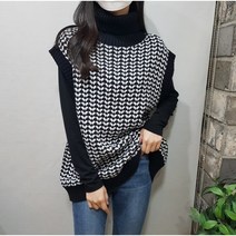 상상그이상 여성용 오버핏 센스있고 세련된 유니크한 포인트 체크패턴 터틀넥 폴라 베스트 니트 조끼