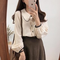 Y1051321 벌룬 긴팔 셔츠 레이어드 블라우스 오피스룩 단추 기본핏