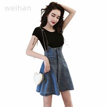 녕동 여성의류 여자옷 여성 버튼 슬림핏 데님 PU 멜빵 우너피스 미니 청치마 +사은품