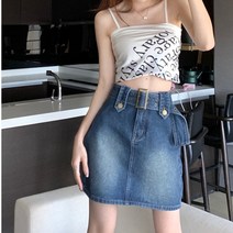 쁘띠 흑청 핫 데님스커트 청치마코디 미니 짧은치마 뱃살 가리는 프렌치 청스커트 여름 코디 신축성좋은 치마바지