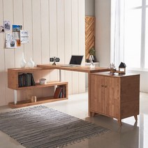 아파트 재택근무 홈오피스 선반형 책상(160cm 4색) 모서리 모니터 학생 CEO, 화이트