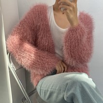 뜨개진 여성용 루즈핏 솔잎사 오픈 에리스 가디건