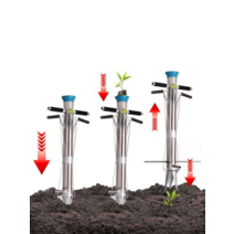 모종이식기 스텐 농사 고추심기 채소 땅콩 가지 호박, 3구 이중손잡이 직경 96mm+거리측정기+페달